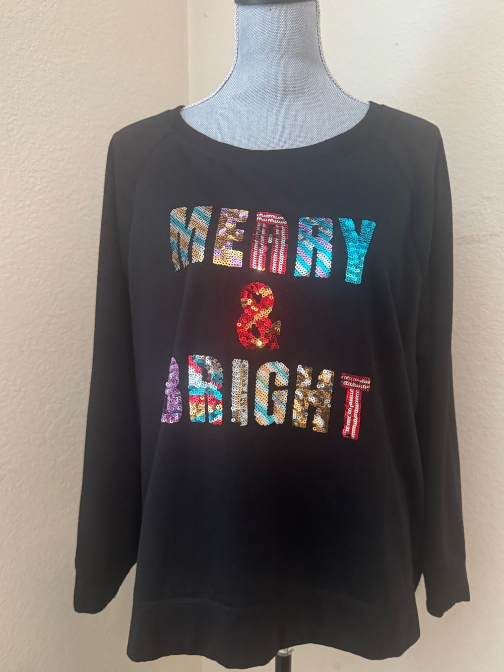 Philosophy Black Sequin 'Merry & Bright' Crewneck Sweatshirt